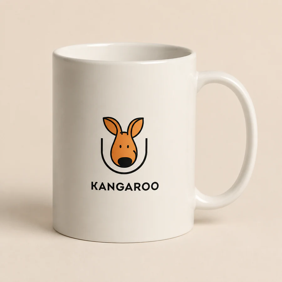 Біла чашка 330 мл — фото з логотипом KANGAROO