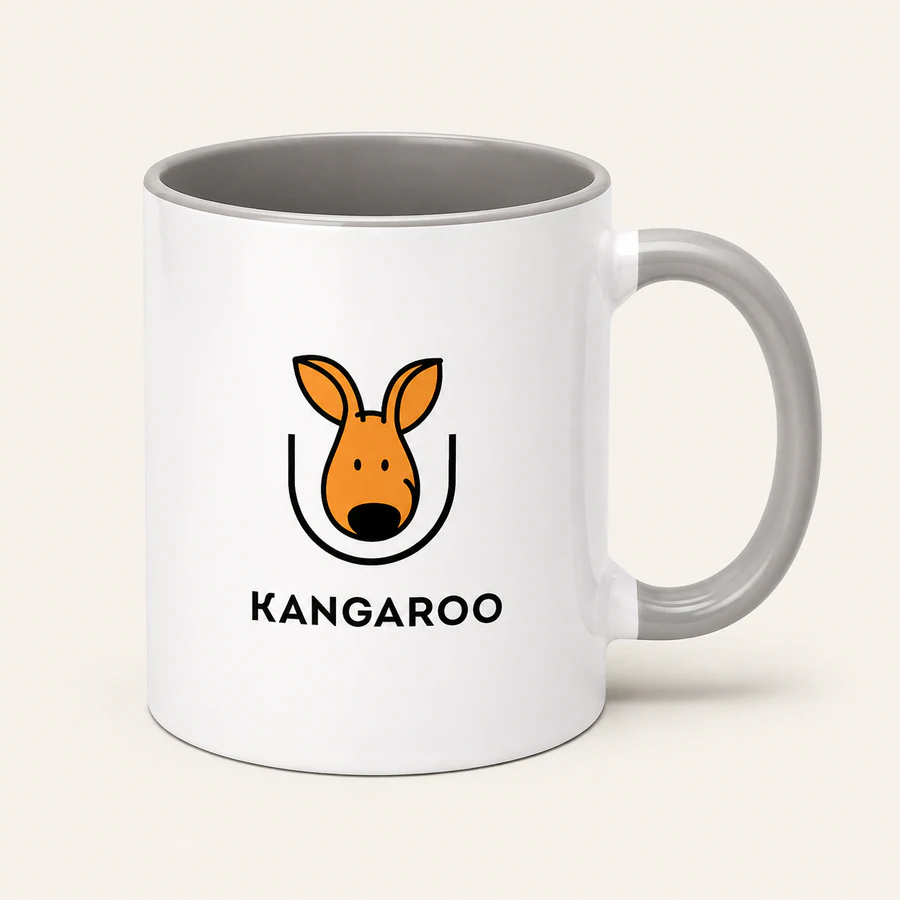 Сіра керамічна чашка 330 мл — фото з логотипом KANGAROO