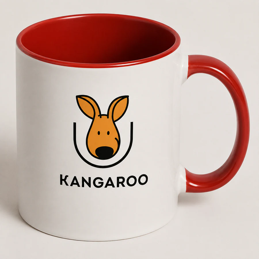 Червона керамічна чашка 330 мл — фото з логотипом KANGAROO