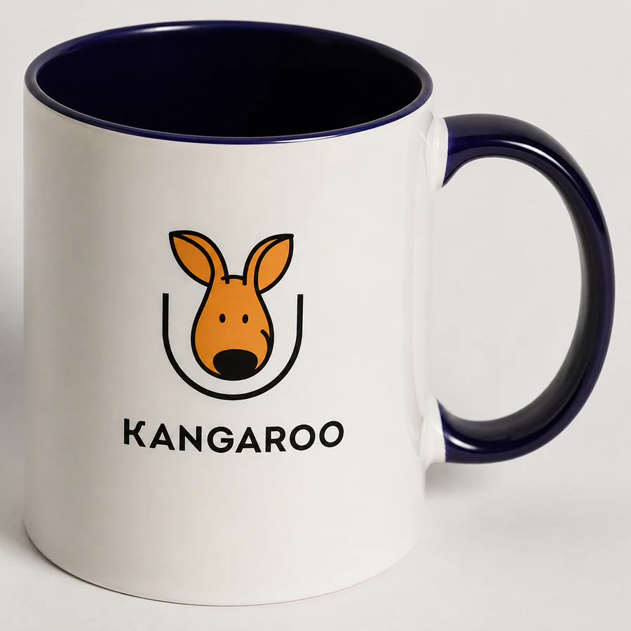 Темно-синя керамічна чашка 330 мл — фото з логотипом KANGAROO