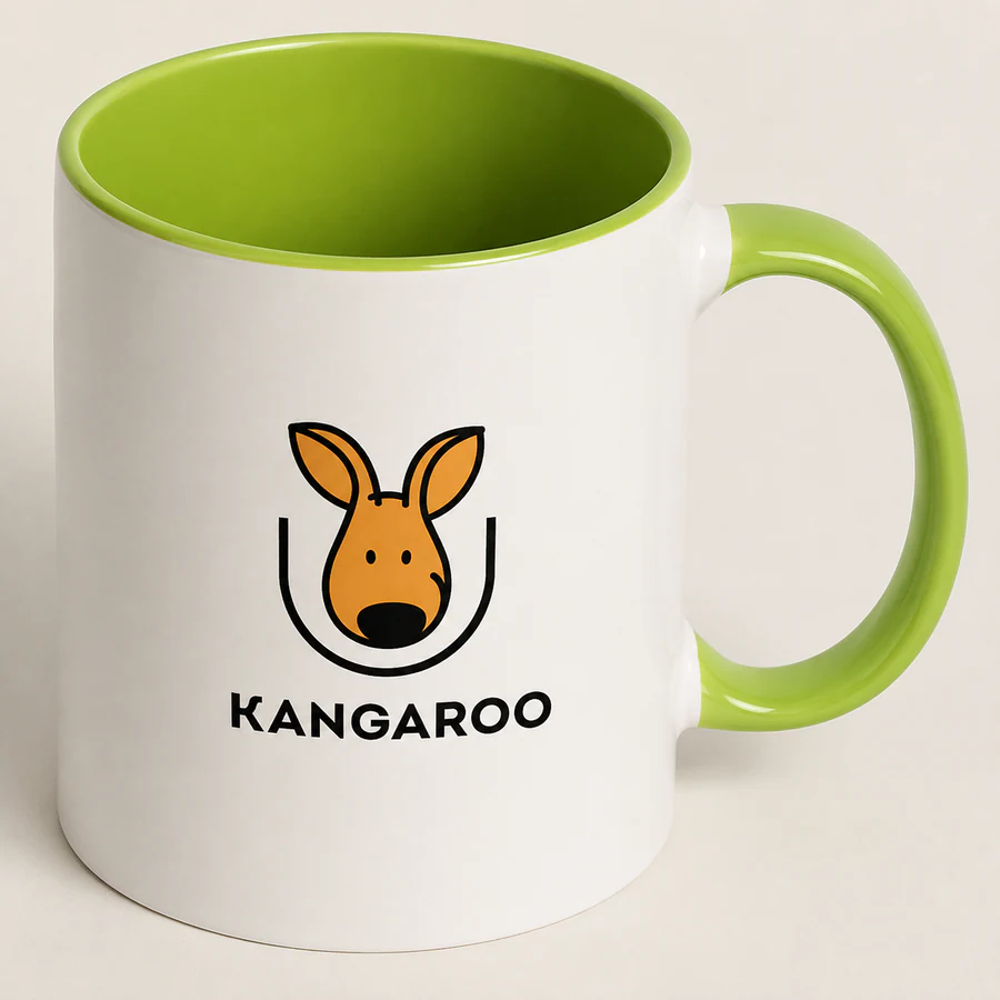 Зелена керамічна чашка 330 мл — фото з логотипом KANGAROO