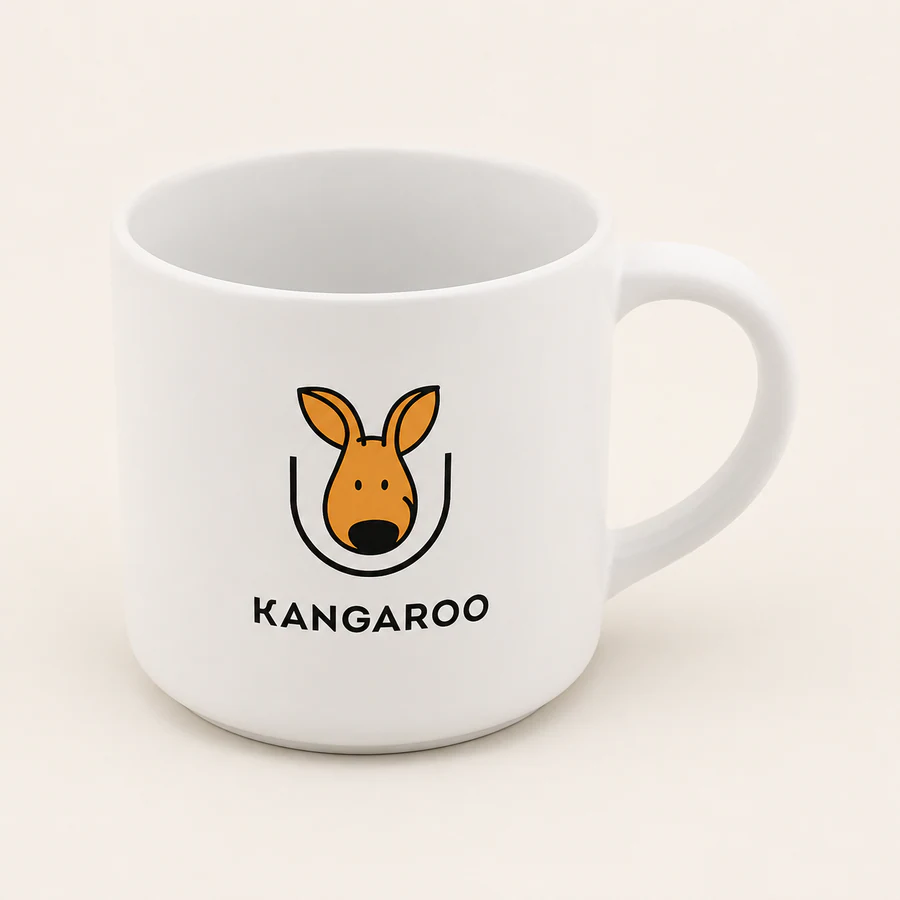 Велика біла чашка 450 мл — фото з логотипом KANGAROO
