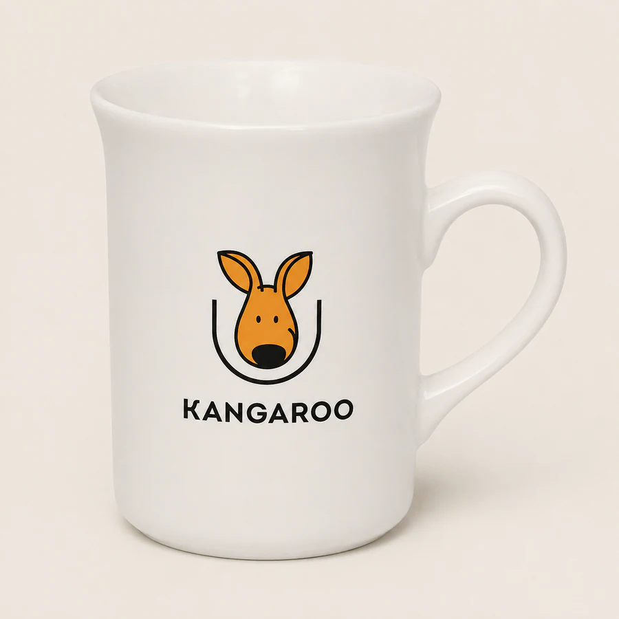 Біла фарфорова чашка 280 мл — фото з логотипом KANGAROO