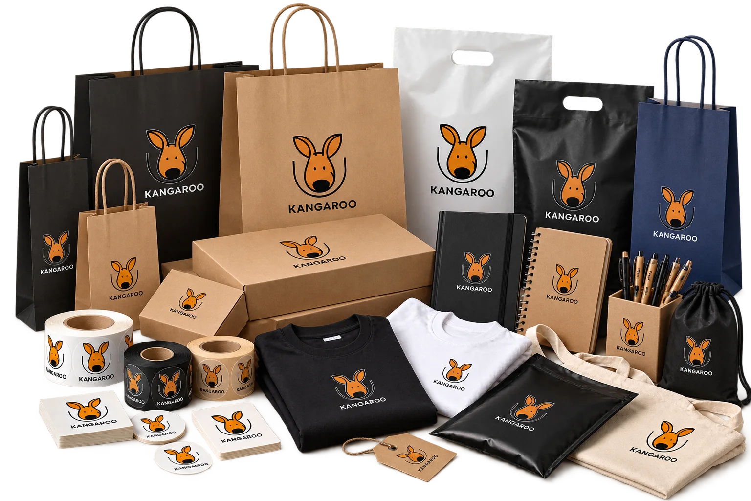 Брендована упаковка KANGAROO: пакети, коробки, одяг і сувенірна продукція