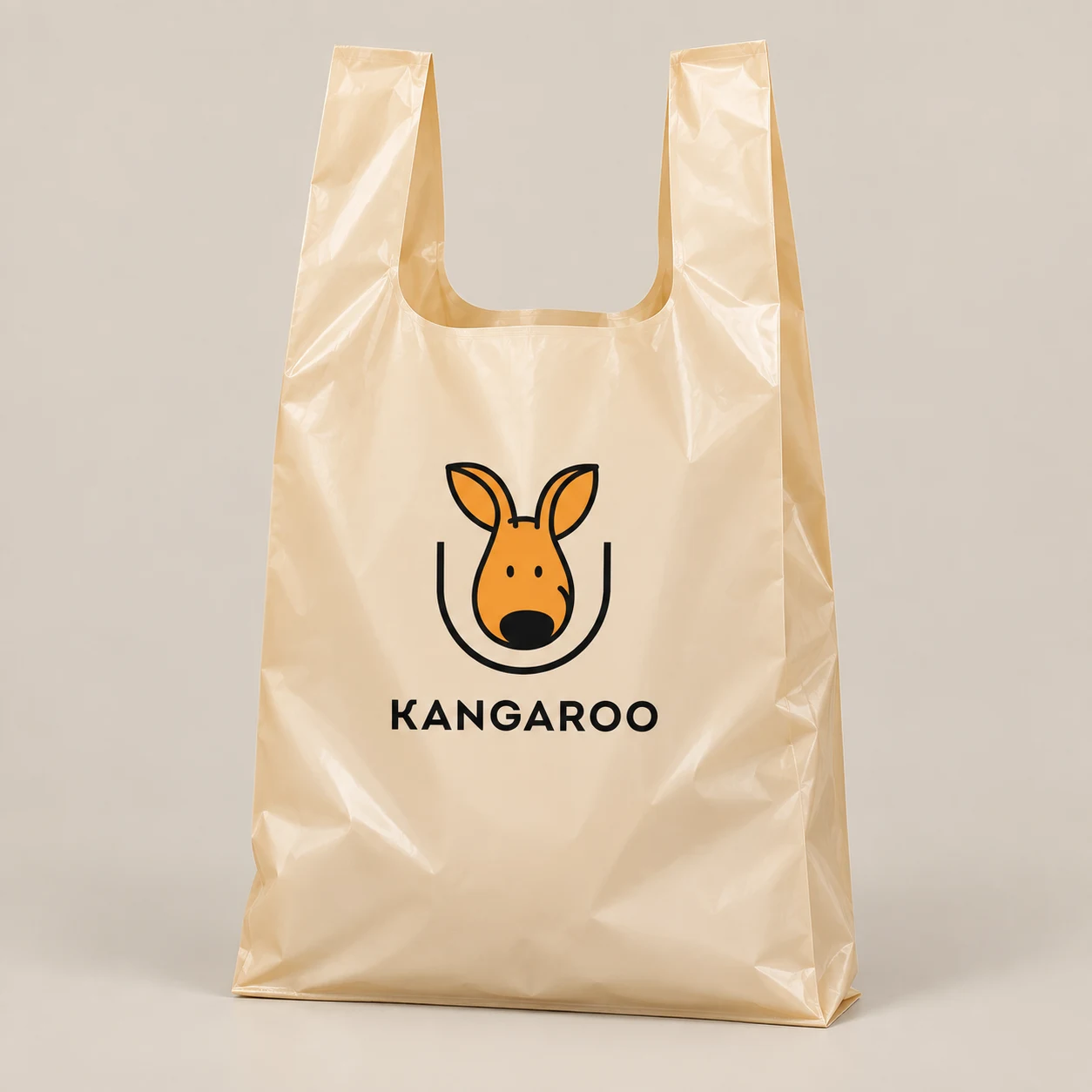 Бежевий пакет-майка 35 × 60 см з логотипом KANGAROO