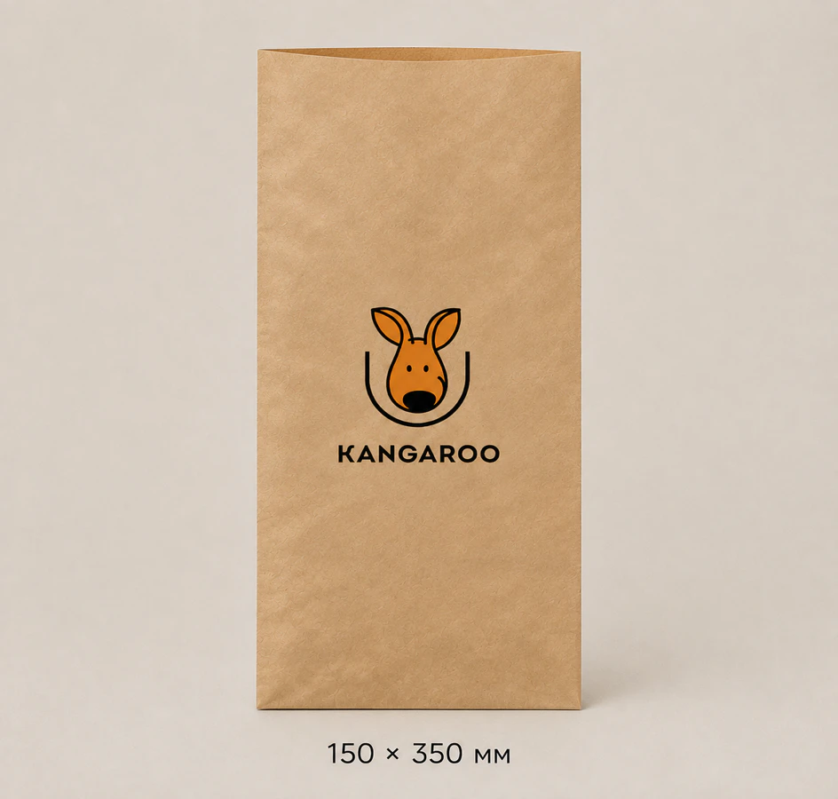 Бурий крафтовий пакет саше 150 × 350 мм з логотипом KANGAROO