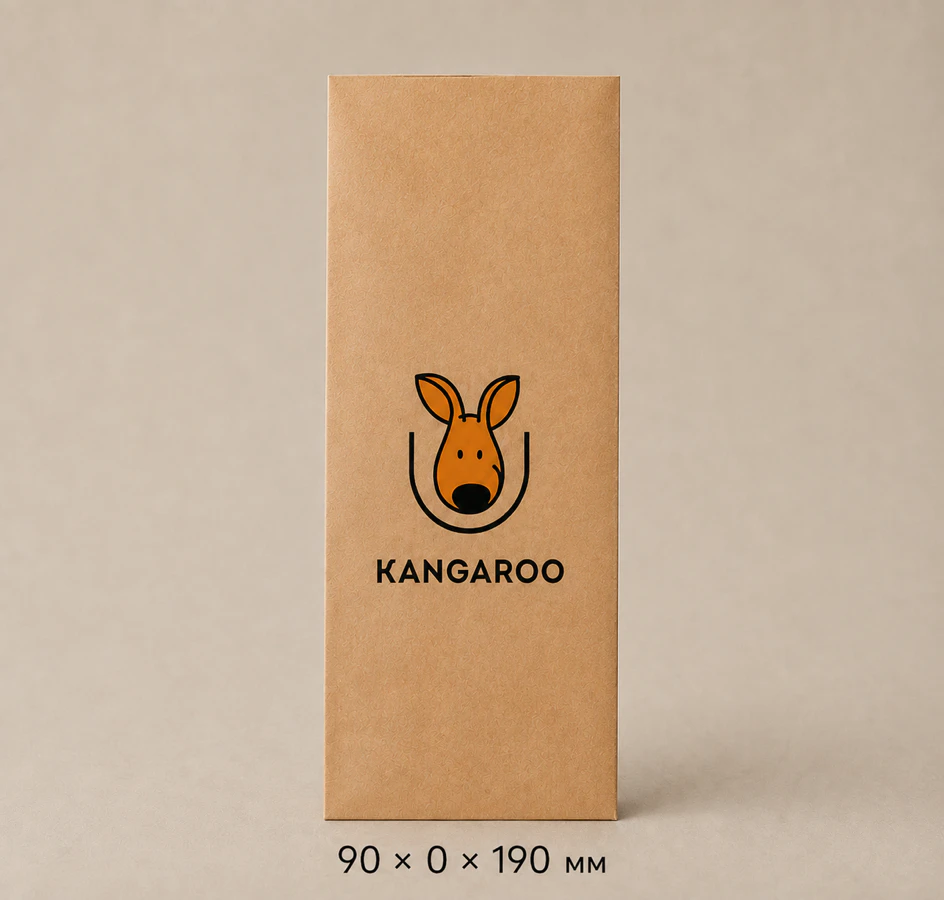 Бурий крафтовий пакет саше 90 × 0 × 190 мм з логотипом KANGAROO