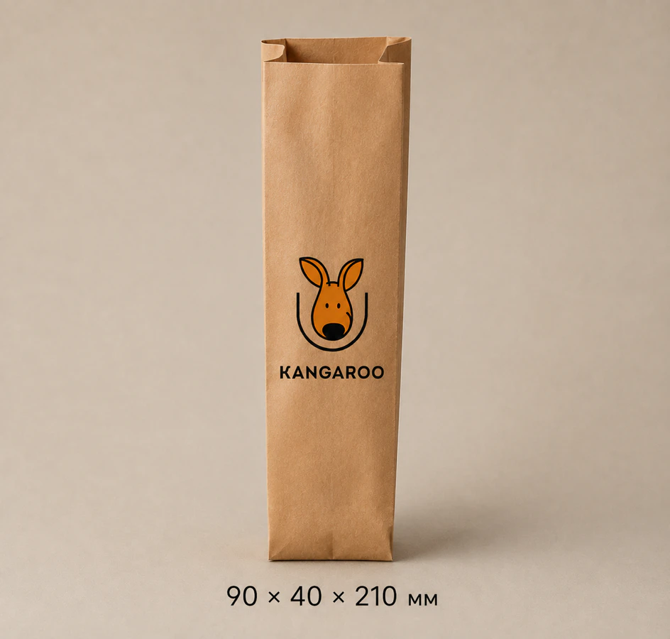 Бурий крафтовий пакет саше 90 × 40 × 210 мм з логотипом KANGAROO