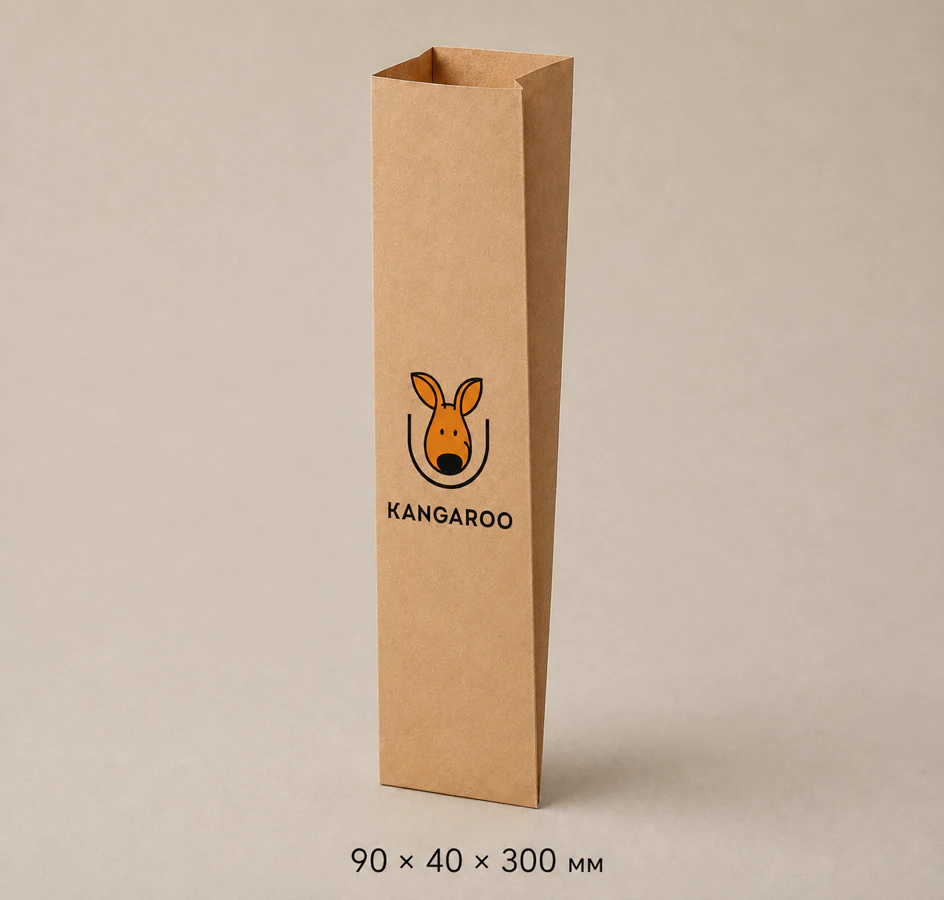 Бурий крафтовий пакет саше 90 × 40 × 300 мм з логотипом KANGAROO