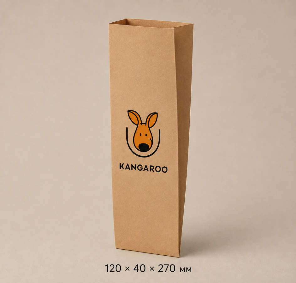 Бурий крафтовий пакет саше 120 × 40 × 270 мм з логотипом KANGAROO