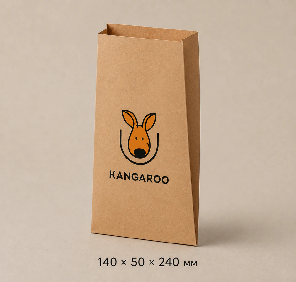 Бурий крафтовий пакет саше 140 × 50 × 240 мм з логотипом KANGAROO