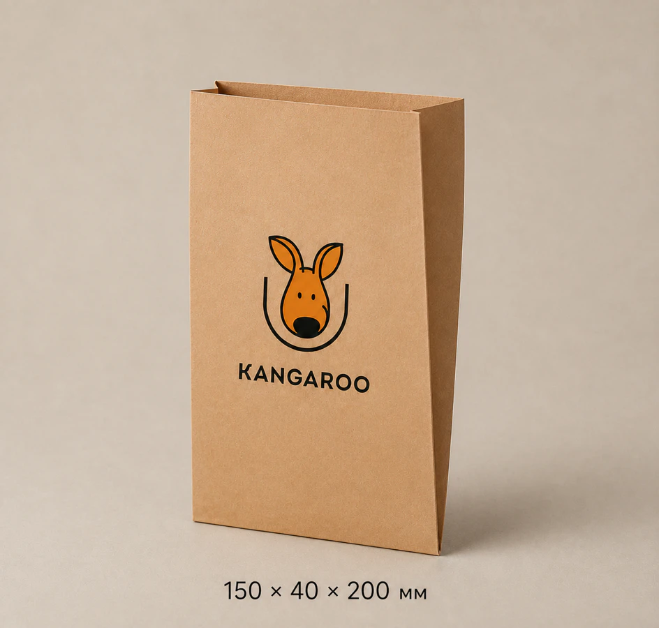 Бурий крафтовий пакет саше 150 × 40 × 200 мм з логотипом KANGAROO
