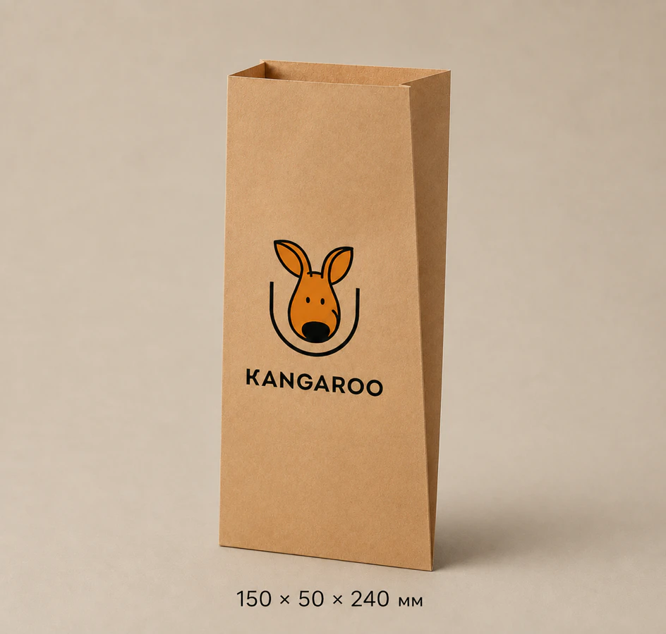 Бурий крафтовий пакет саше 150 × 50 × 240 мм з логотипом KANGAROO