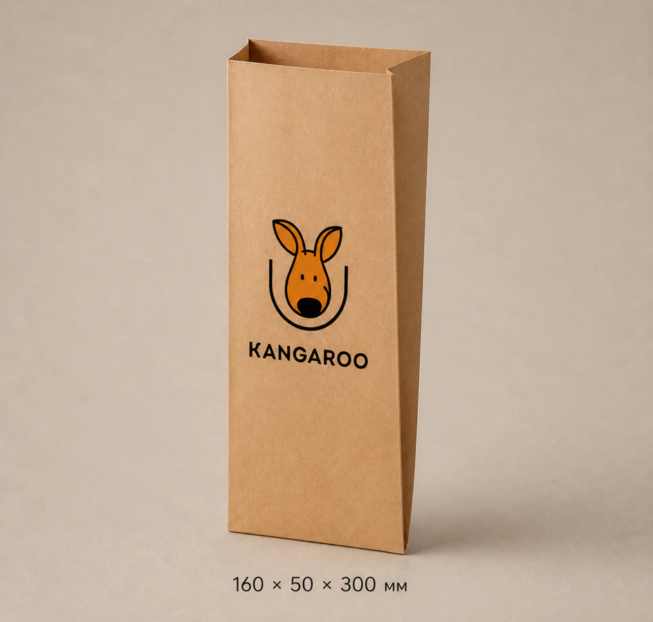 Бурий крафтовий пакет саше 160 × 50 × 300 мм з логотипом KANGAROO