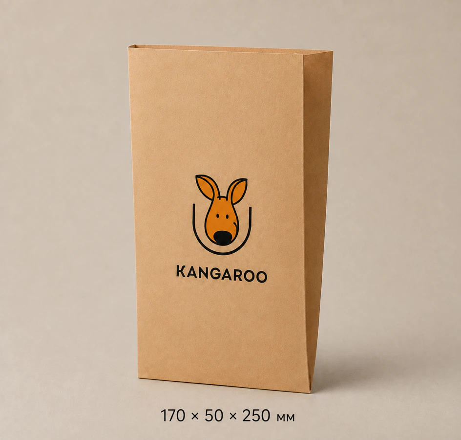 Бурий крафтовий пакет саше 170 × 50 × 250 мм з логотипом KANGAROO