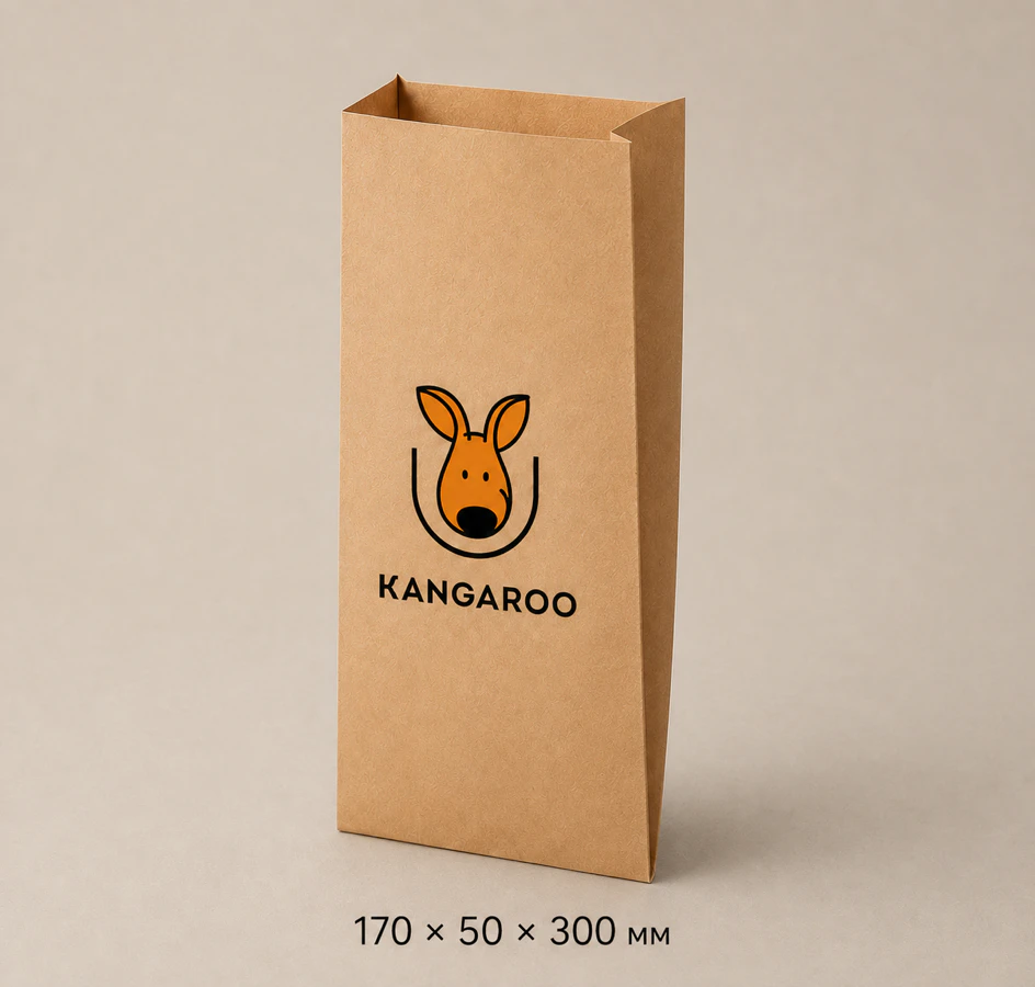 Бурий крафтовий пакет саше 170 × 50 × 300 мм з логотипом KANGAROO