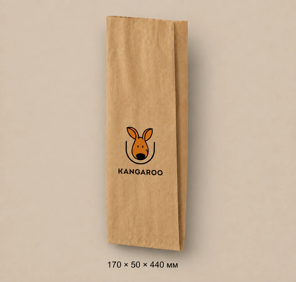 Бурий крафтовий пакет саше 170 × 50 × 440 мм з логотипом KANGAROO