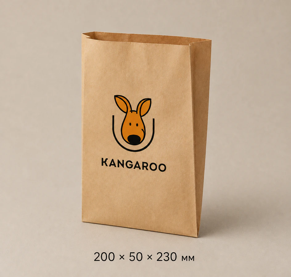 Бурий крафтовий пакет саше 200 × 50 × 230 мм з логотипом KANGAROO