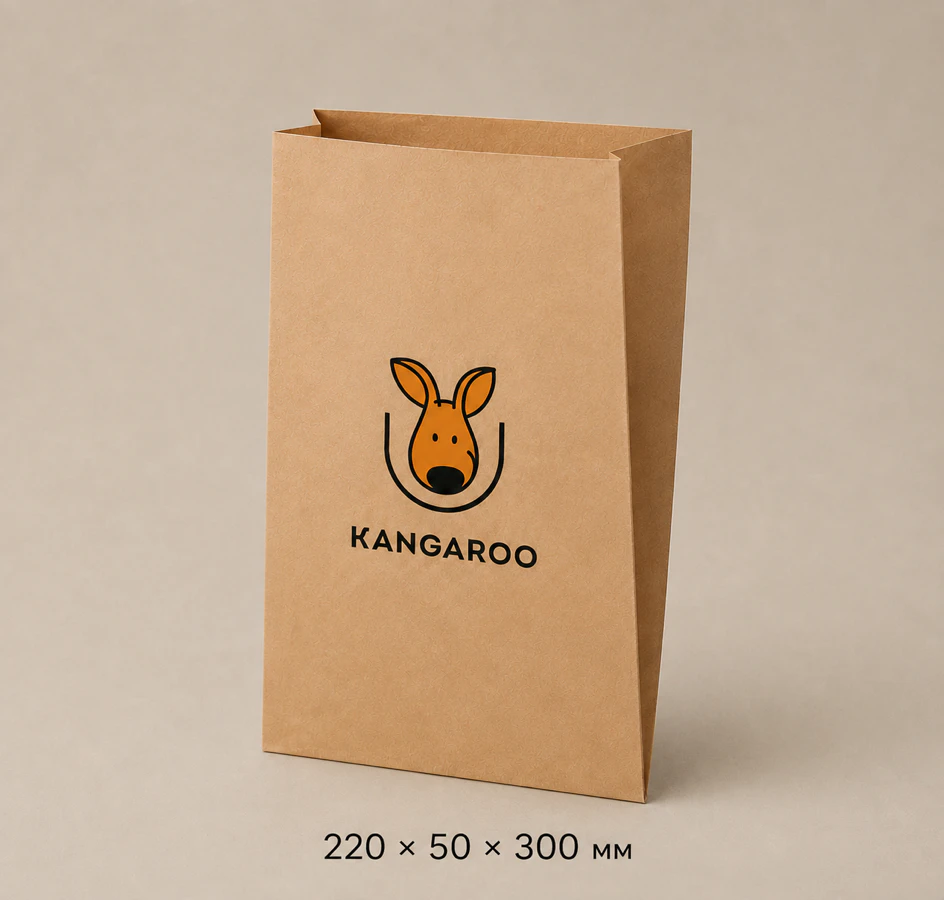 Бурий крафтовий пакет саше 220 × 50 × 300 мм з логотипом KANGAROO