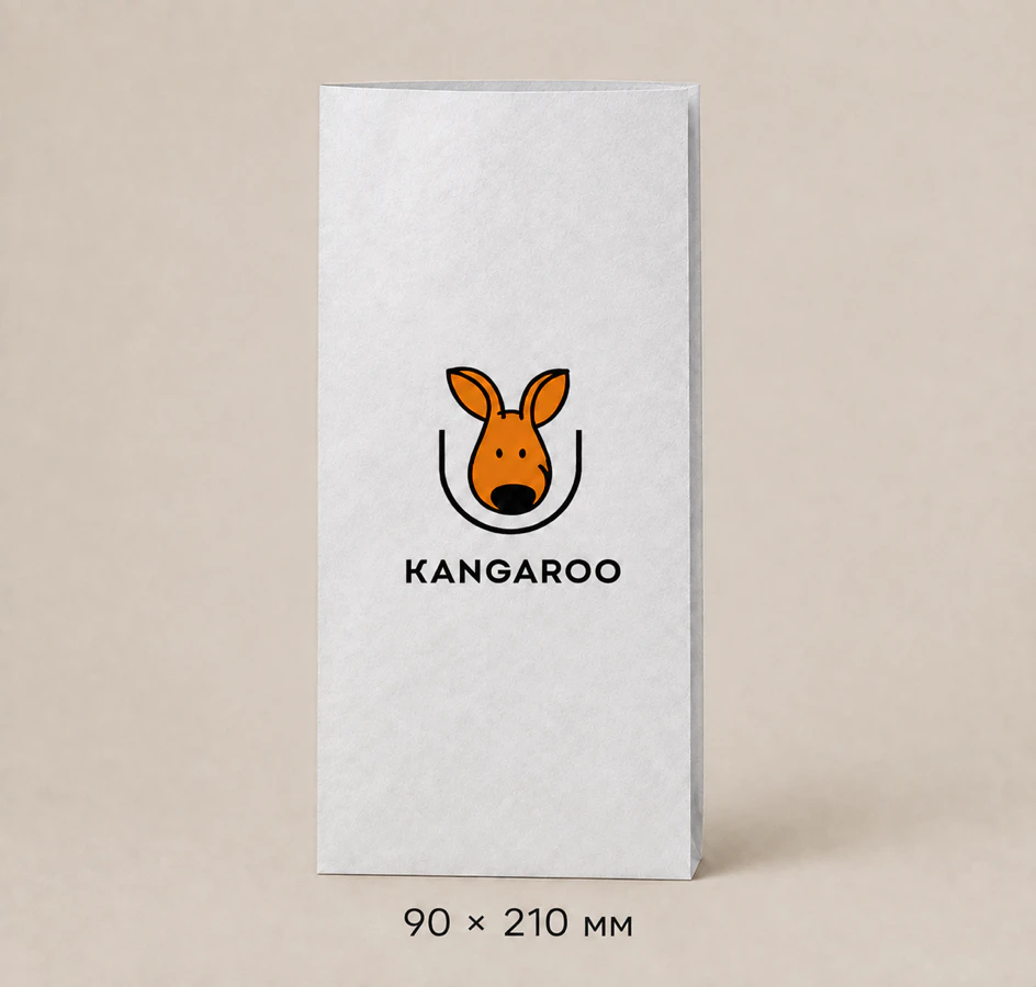 Білий крафтовий пакет саше 90 × 210 мм з логотипом KANGAROO
