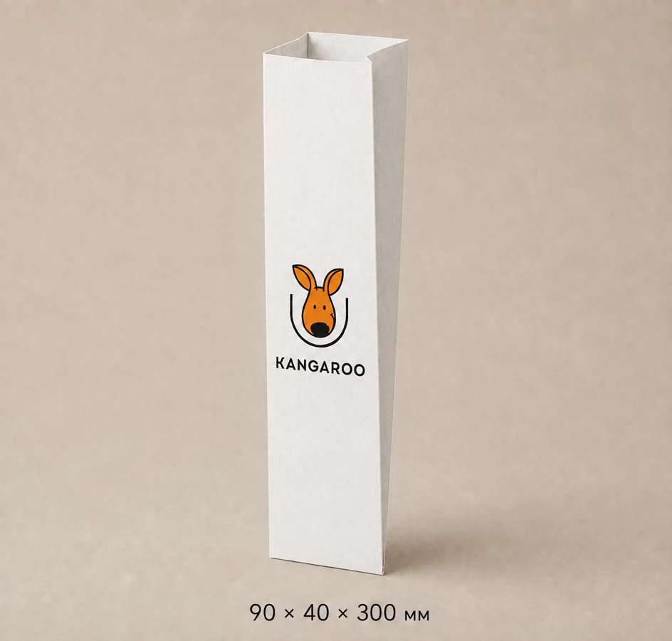 Білий крафтовий пакет саше 90 × 40 × 300 мм з логотипом KANGAROO