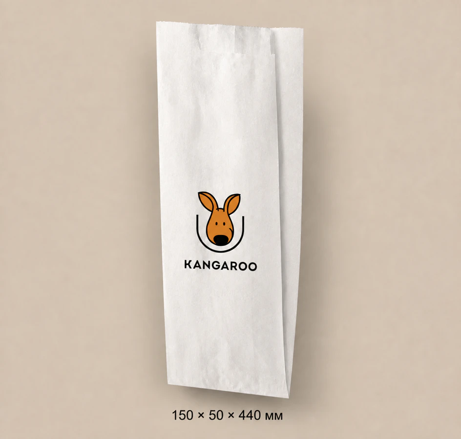 Білий крафтовий пакет саше 150 × 50 × 440 мм з логотипом KANGAROO