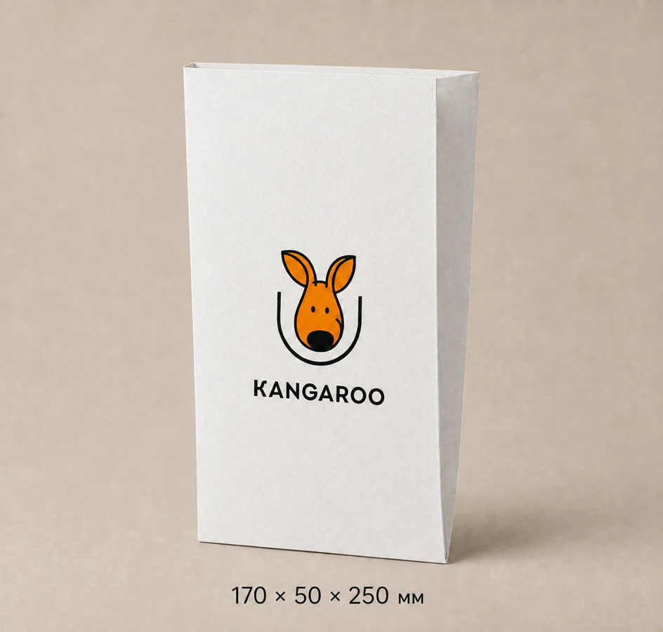 Білий крафтовий пакет саше 170 × 50 × 250 мм з логотипом KANGAROO