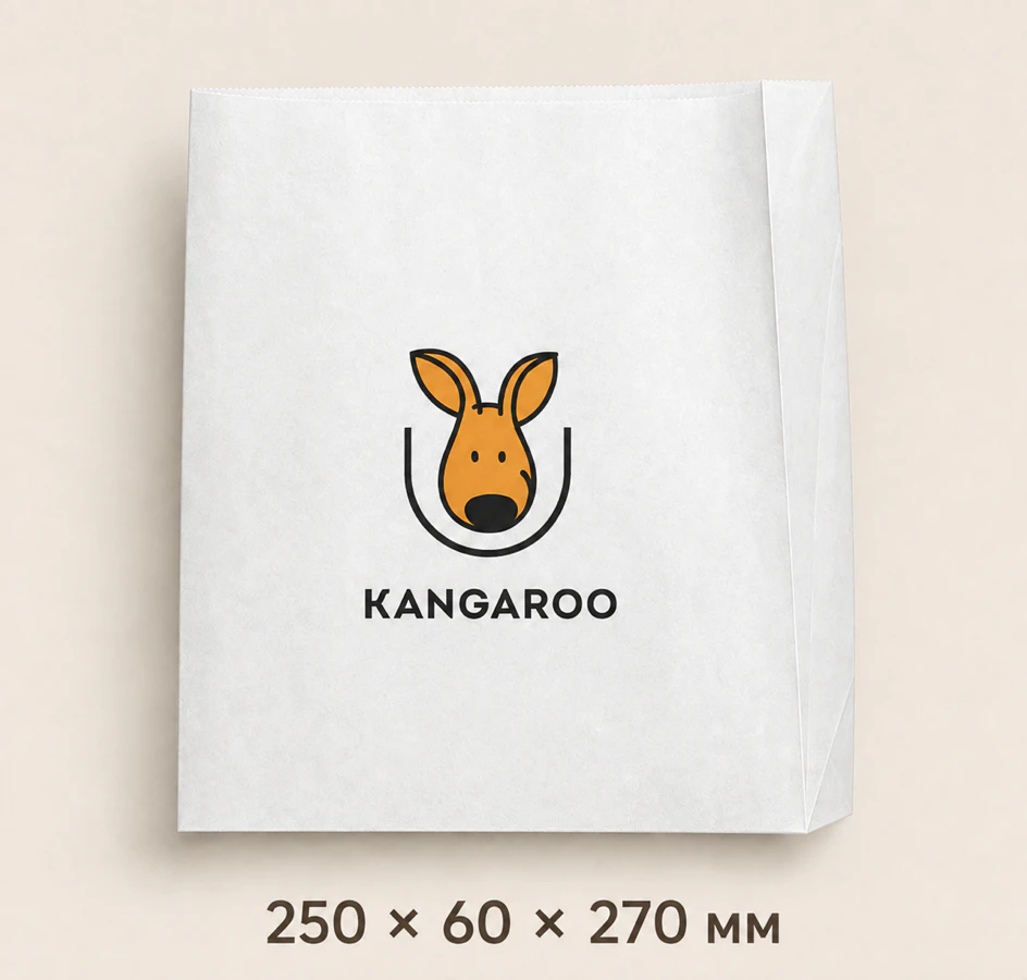 Білий крафтовий пакет саше 250 × 60 × 270 мм з логотипом KANGAROO