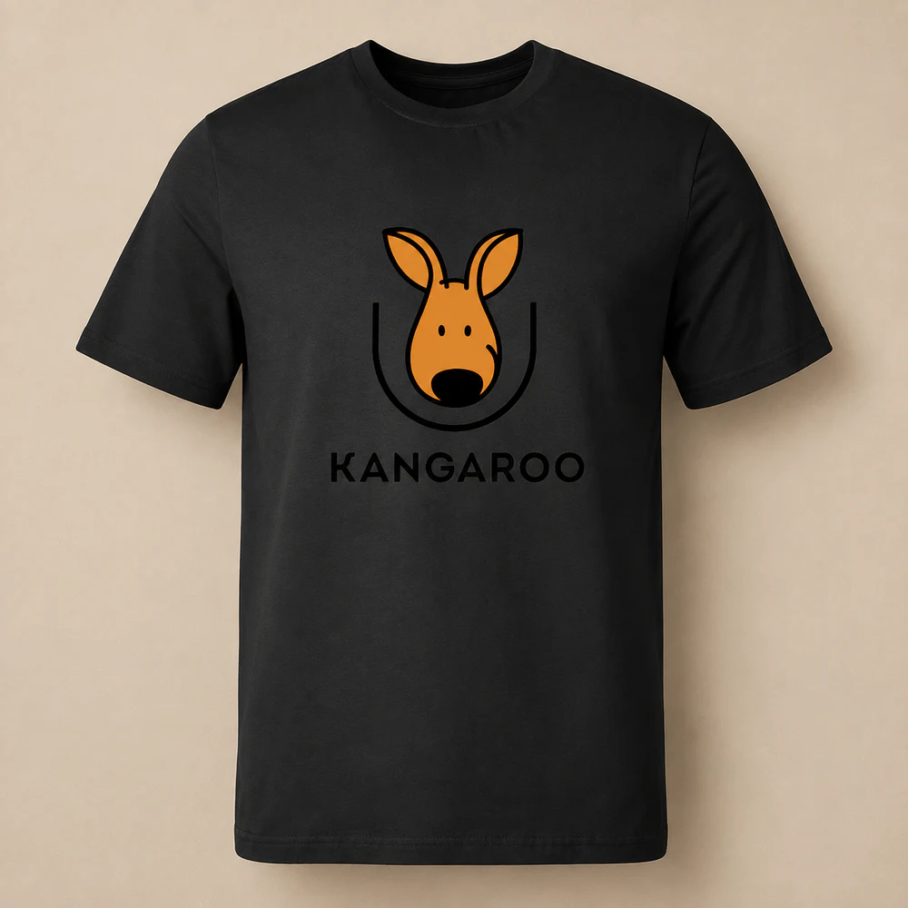 Чорна базова 100% бавовна футболка з логотипом KANGAROO