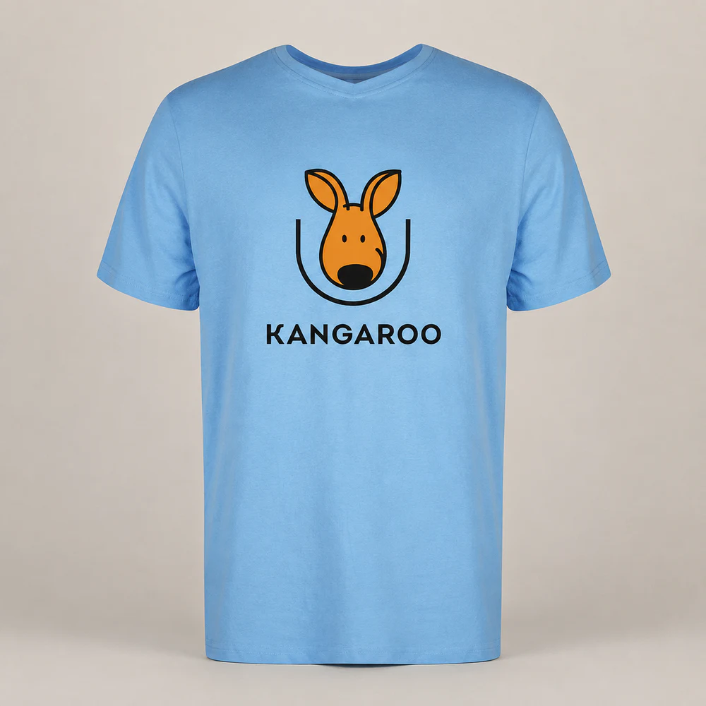 Блакитна базова 100% бавовна футболка з логотипом KANGAROO