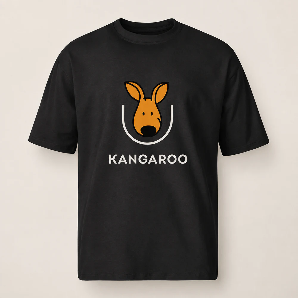 Чорна oversize 95% бавовна футболка з логотипом KANGAROO