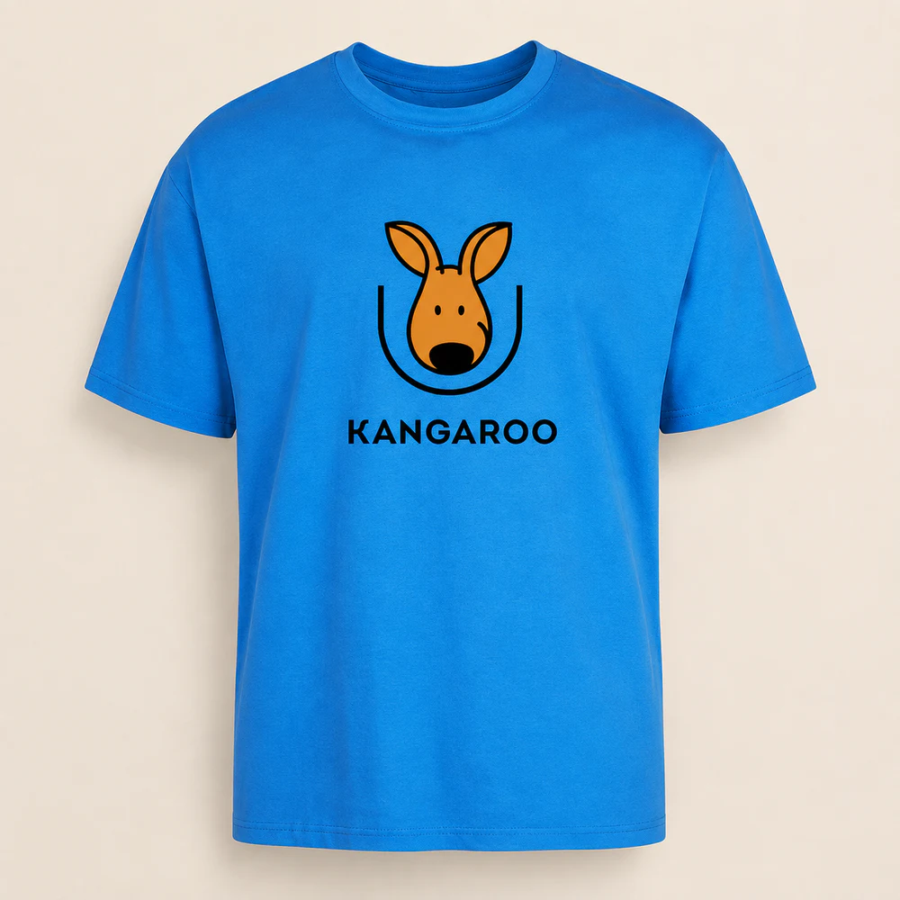 Синя oversize 95% бавовна футболка з логотипом KANGAROO