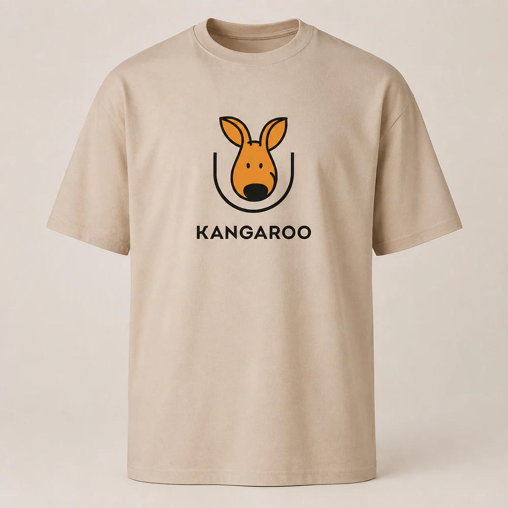 Бежева oversize 95% бавовна футболка з логотипом KANGAROO