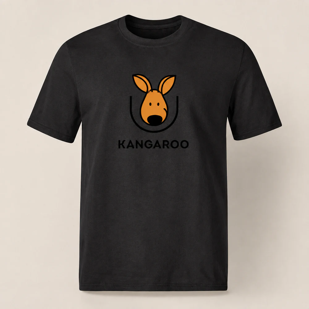 Чорна premium 95% бавовна футболка з логотипом KANGAROO